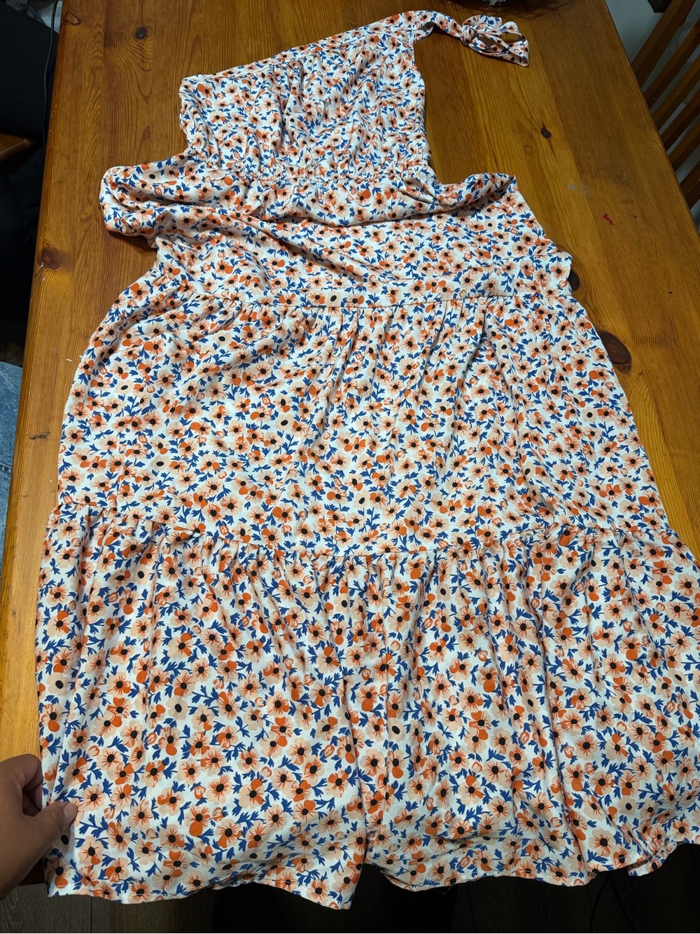 Floral Tiered Maxi Skirt - White with Orange & Blue Floral Print